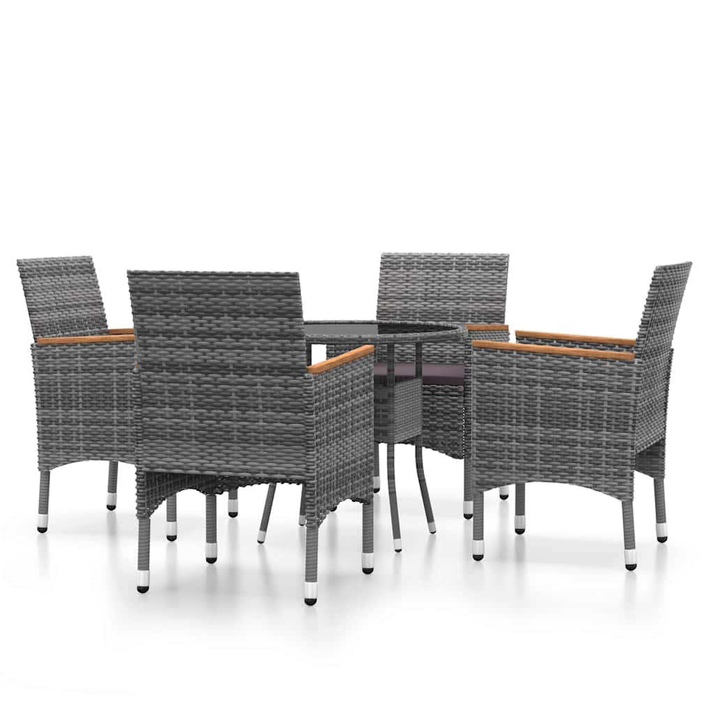 Set da Pranzo per Giardino 5 pz in Polyrattan Grigio