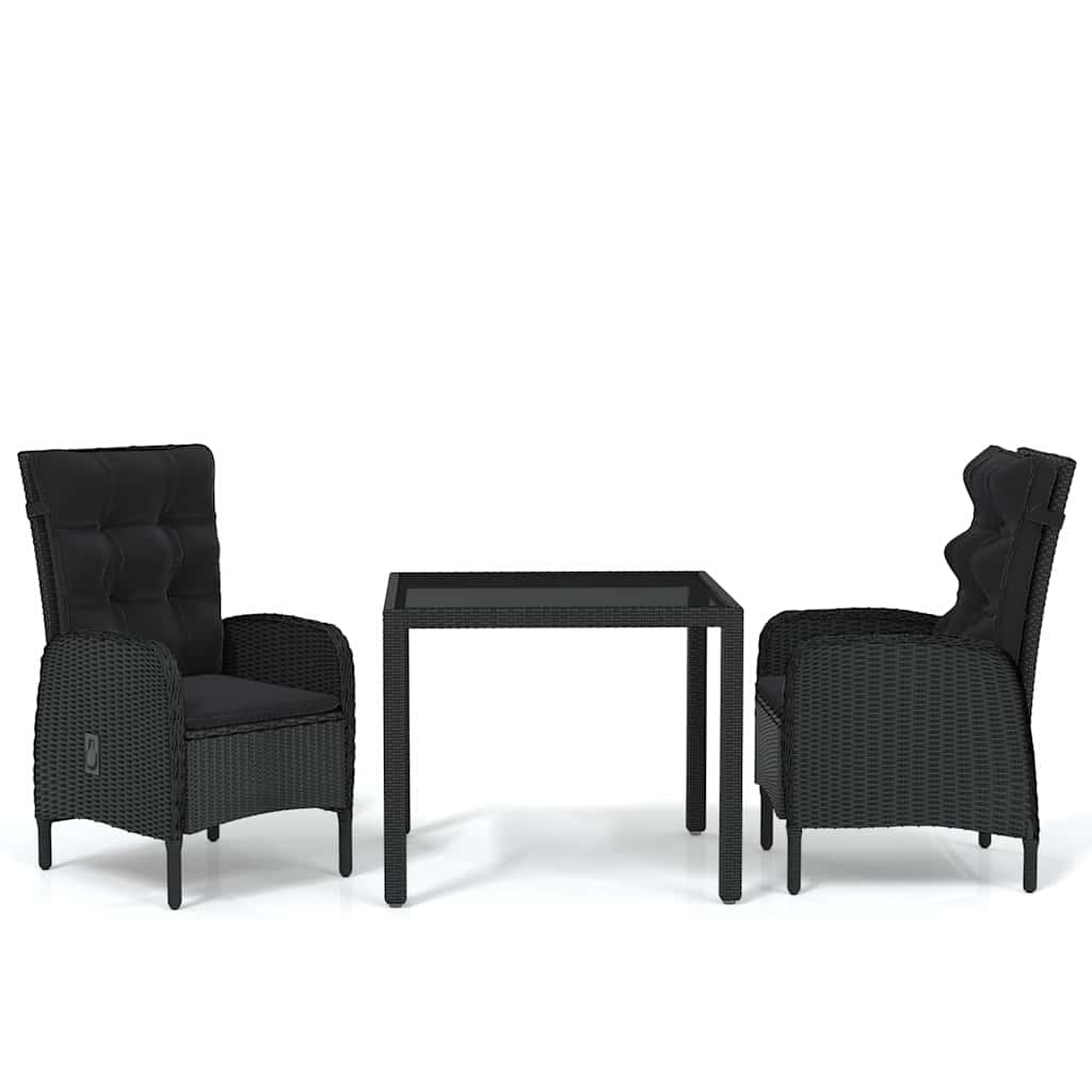 Set da Pranzo per Giardino 3 pz in Polyrattan Nero
