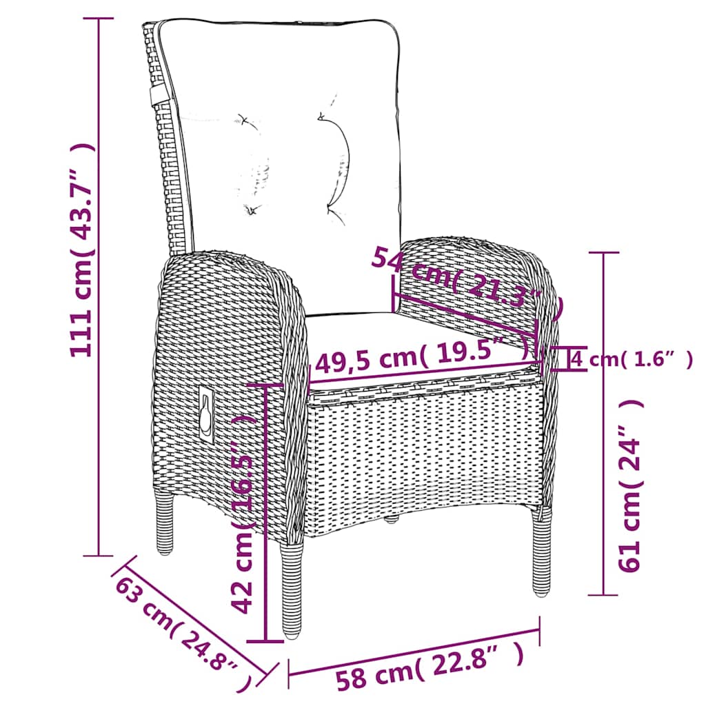 Set da Pranzo per Giardino 3 pz in Polyrattan Nero
