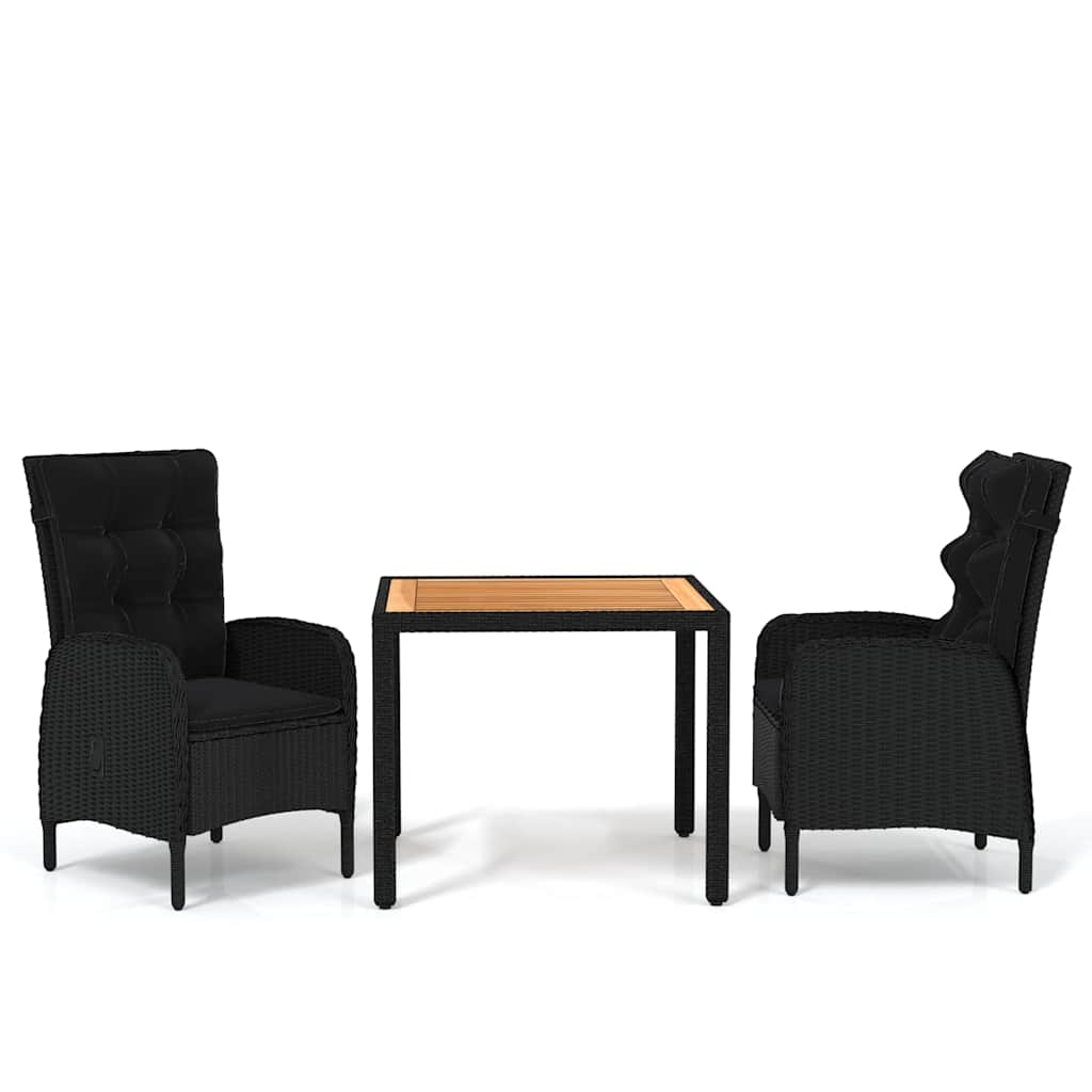 Set da Pranzo per Giardino 3 pz in Polyrattan Nero