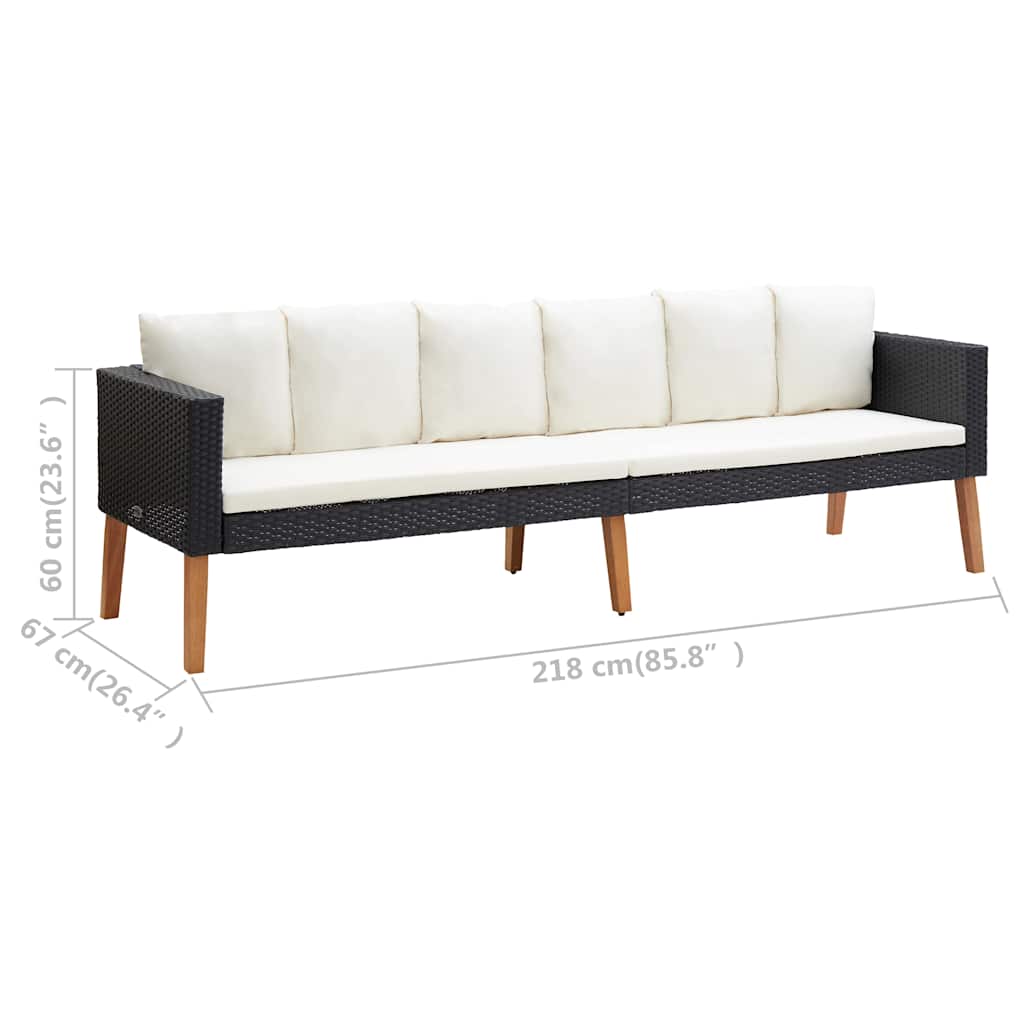 Set Divani da Giardino 3 pz con Cuscini in Polyrattan Nero