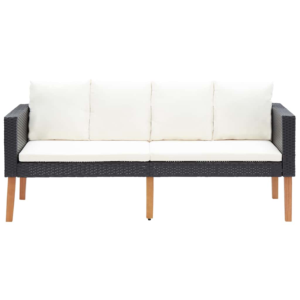 Set Divani da Giardino 3 pz con Cuscini in Polyrattan Nero