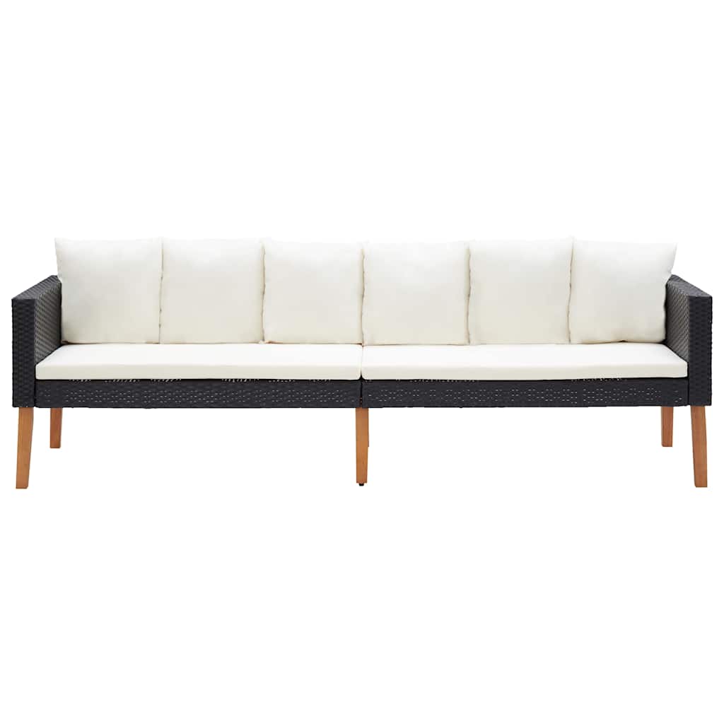 Set Divani da Giardino 3 pz con Cuscini in Polyrattan Nero