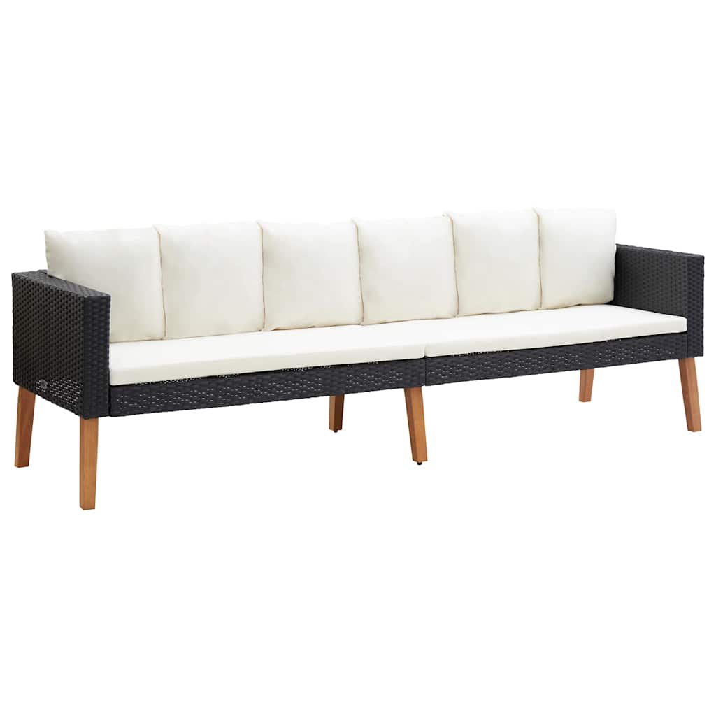 Set Divani da Giardino 3 pz con Cuscini in Polyrattan Nero