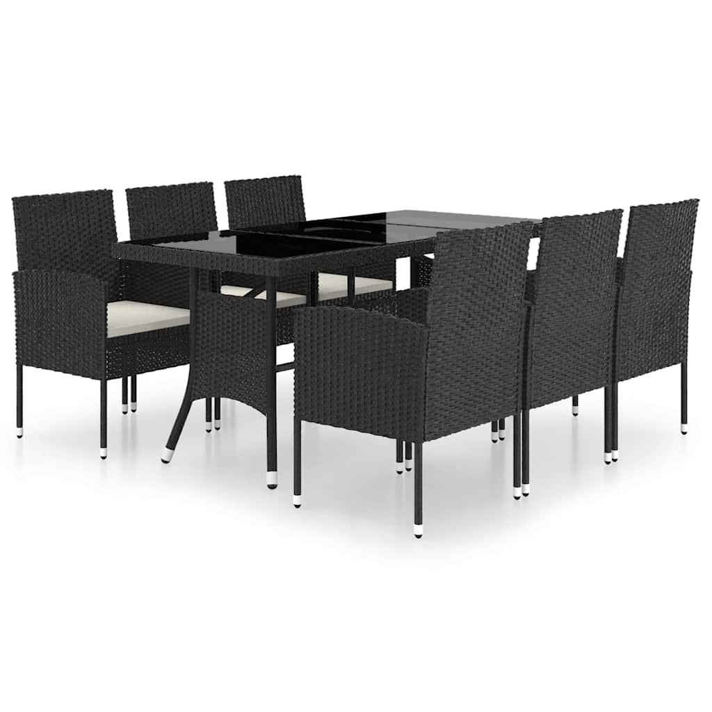 Set Mobili da Pranzo per Giardino 7 pz in Polyrattan Nero
