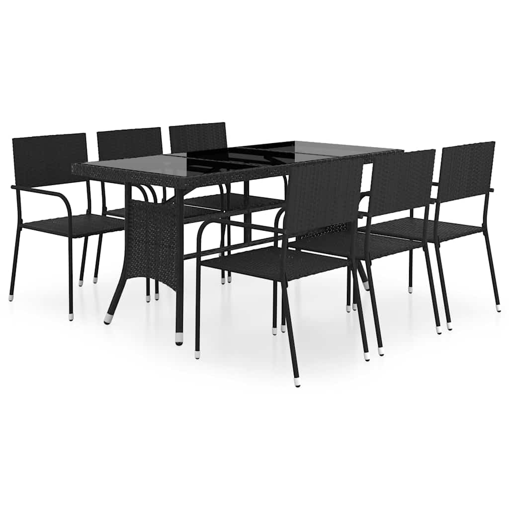 Set da Pranzo da Giardino 7 pz in Polyrattan Nero