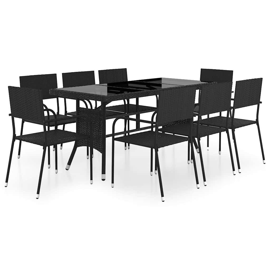 Set Mobili da Pranzo per Giardino 9 pz in Polyrattan Nero