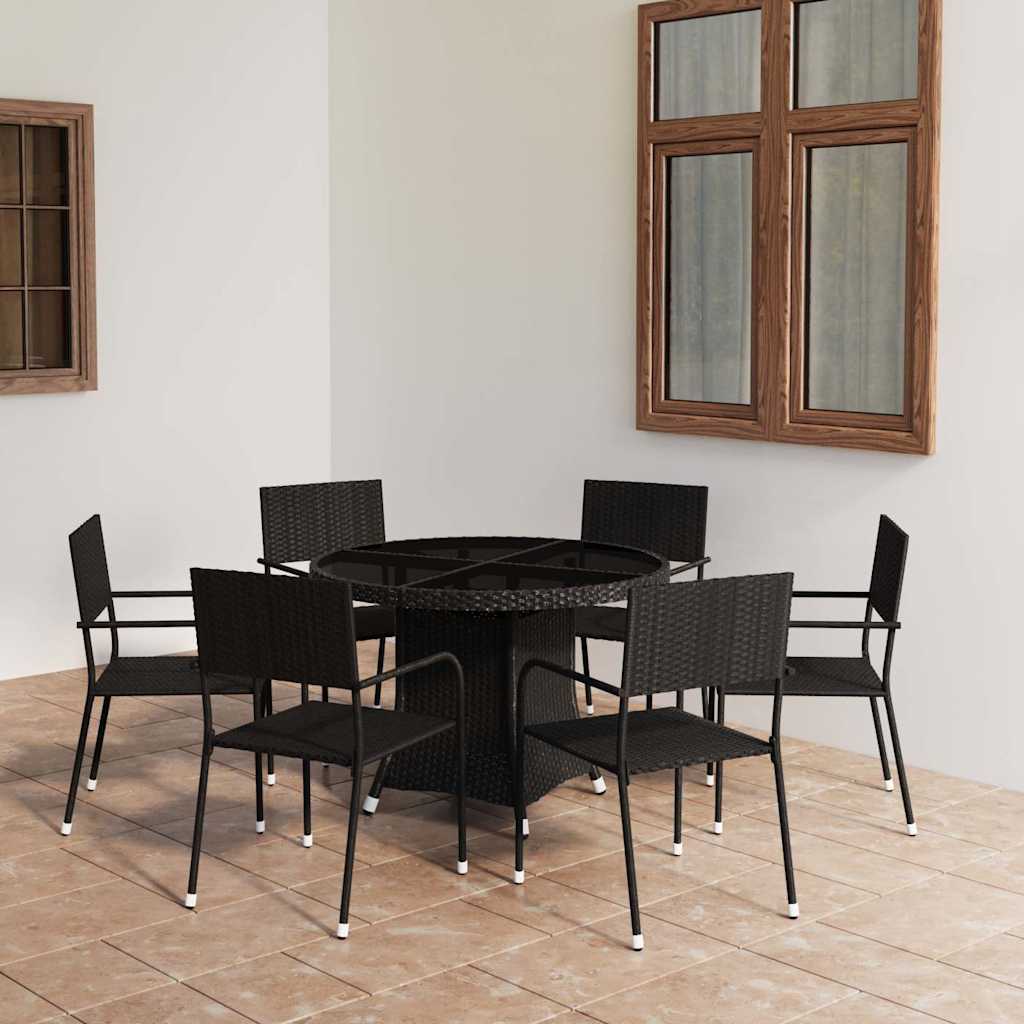 Set da Pranzo da Giardino 7 pz in Polyrattan Nero