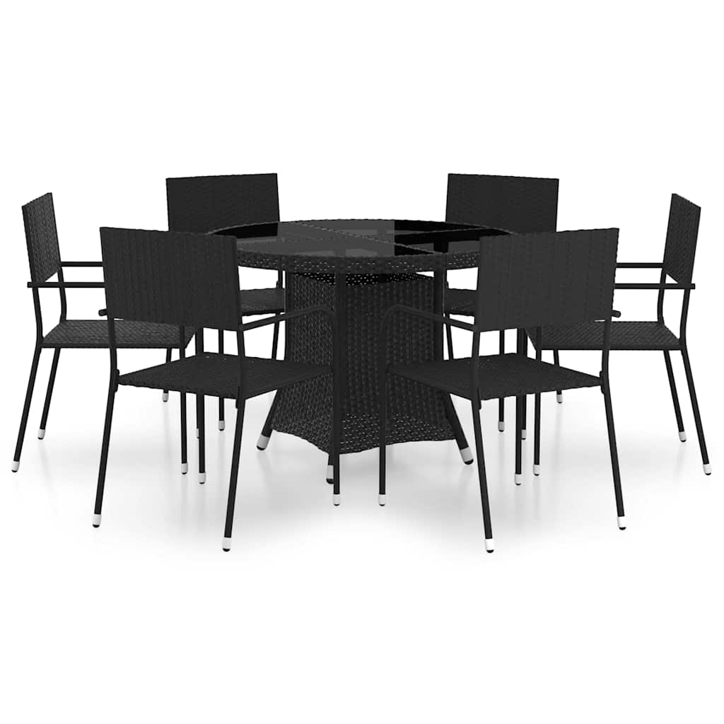Set da Pranzo da Giardino 7 pz in Polyrattan Nero