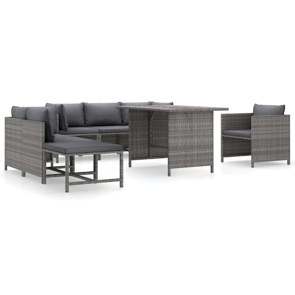 Set Divani da Giardino 8 pz con Cuscini in Polyrattan Grigio