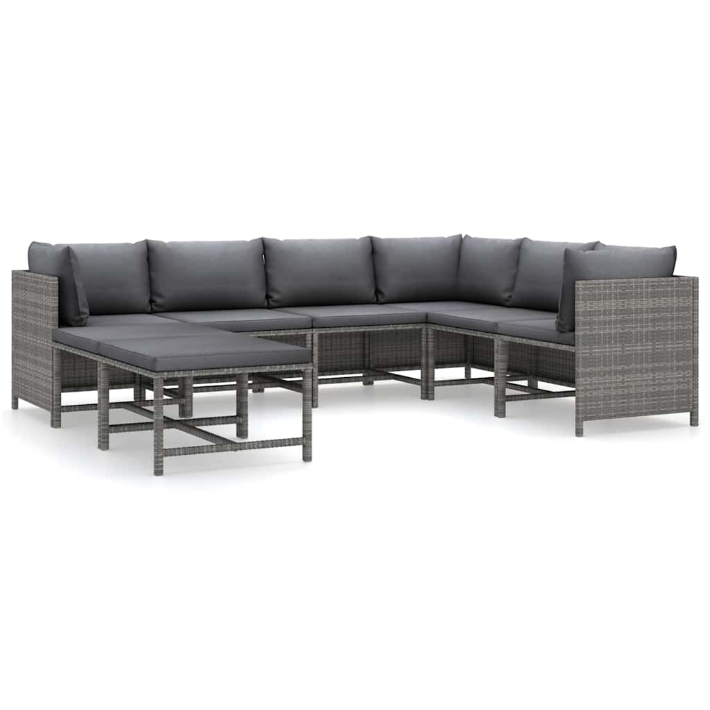 Set Divani da Giardino 8 pz con Cuscini in Polyrattan Grigio