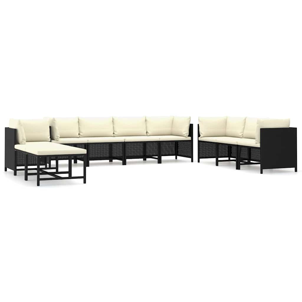 Set Divani da Giardino 10 pz con Cuscini in Polyrattan Nero
