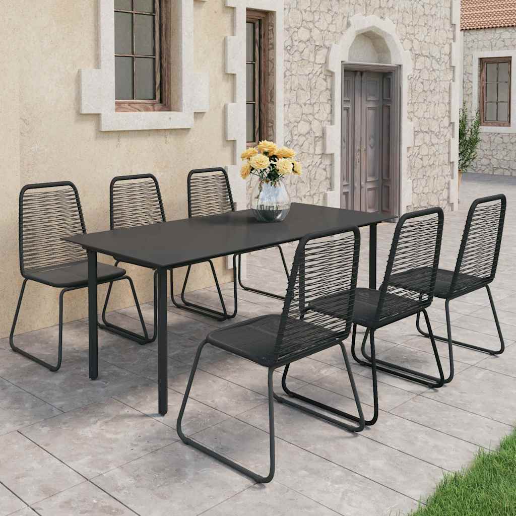 Set da Pranzo da Giardino 7 pz in Rattan PVC Nero