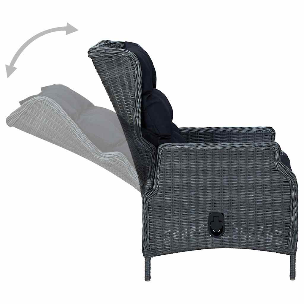 Set Divani da Giardino 3 pz con Cuscini Polyrattan Grigio Scuro