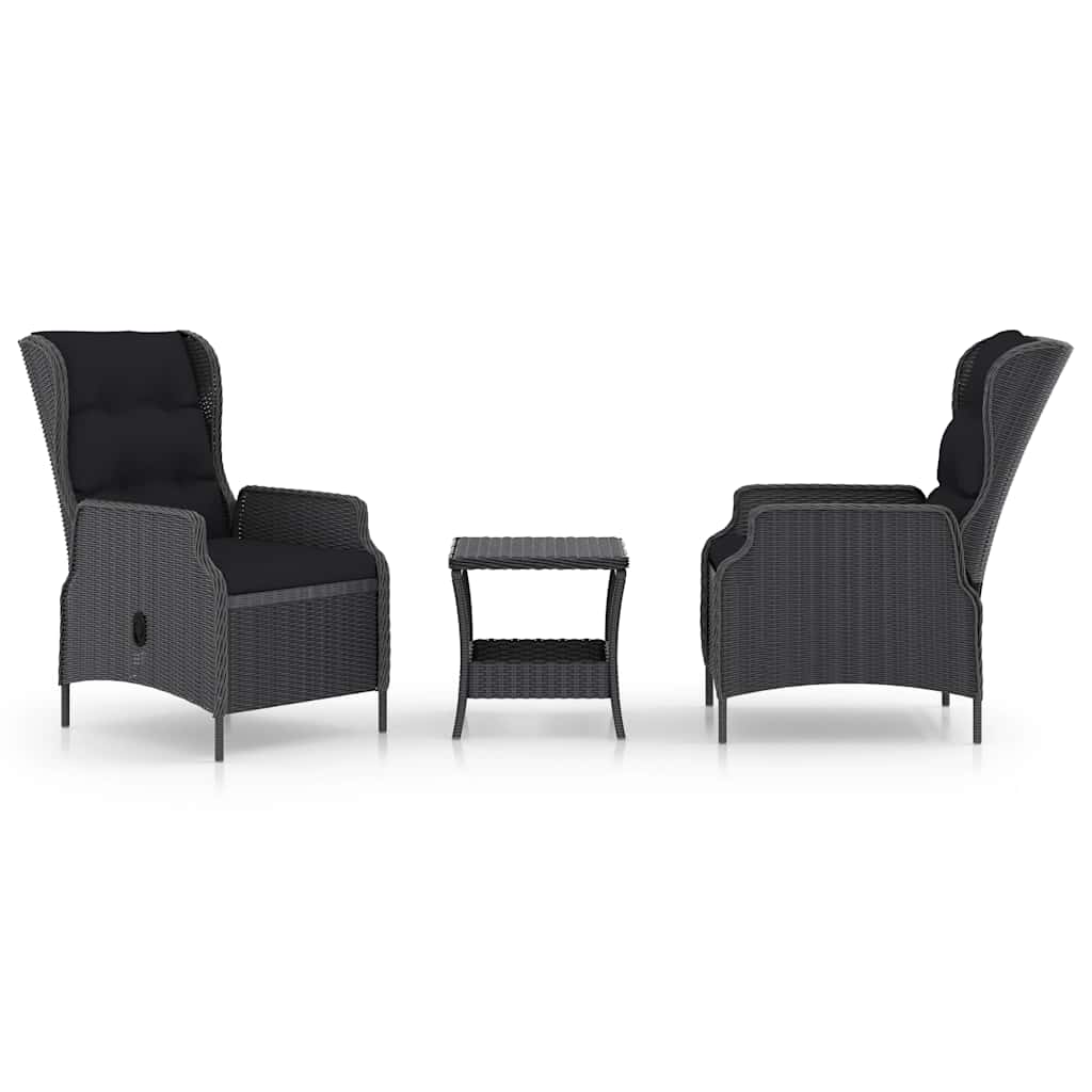 Set Divani da Giardino 3 pz con Cuscini Polyrattan Grigio Scuro
