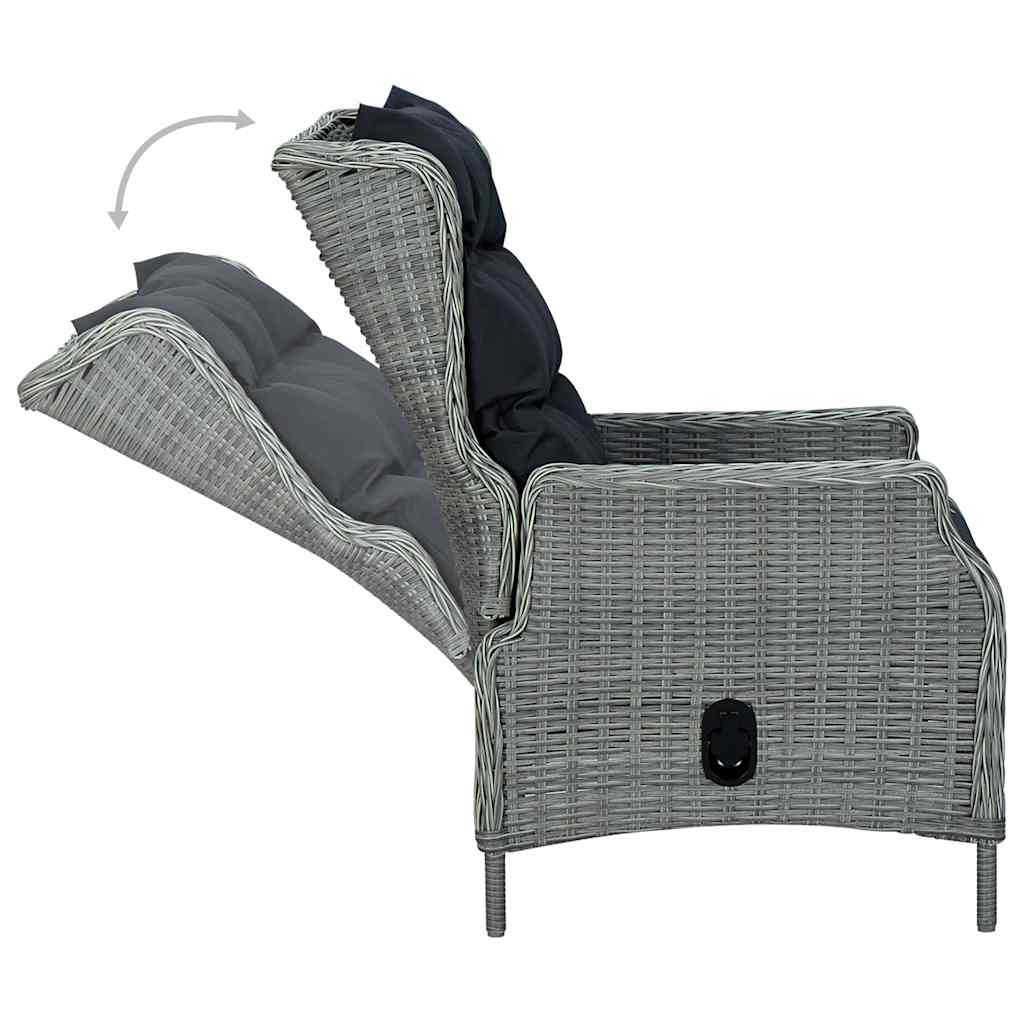 Set Divani da Giardino 3pz con Cuscini Polyrattan Grigio Chiaro