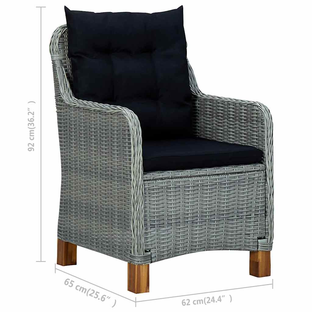 Set Divani da Giardino 3pz con Cuscini Polyrattan Grigio Chiaro