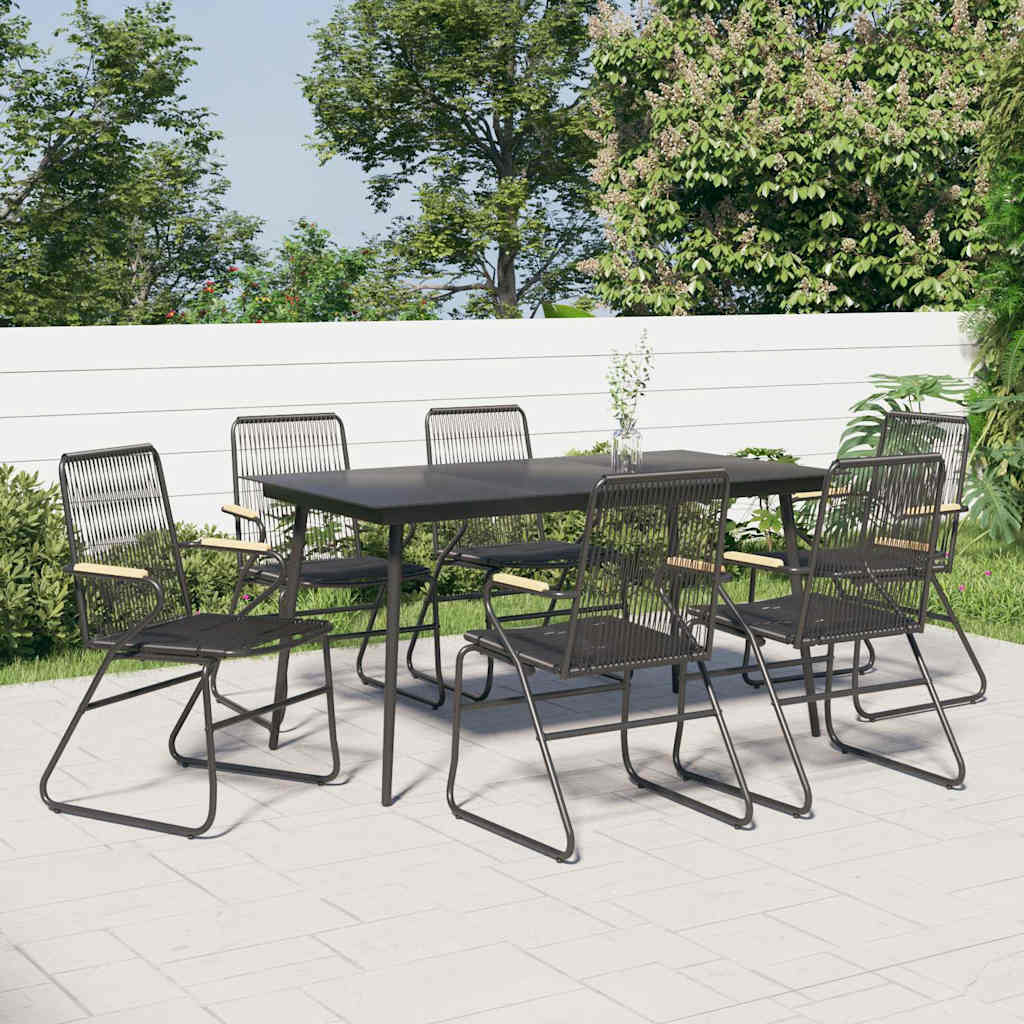 Set da Pranzo da Giardino 7 pz Nero in Rattan PVC