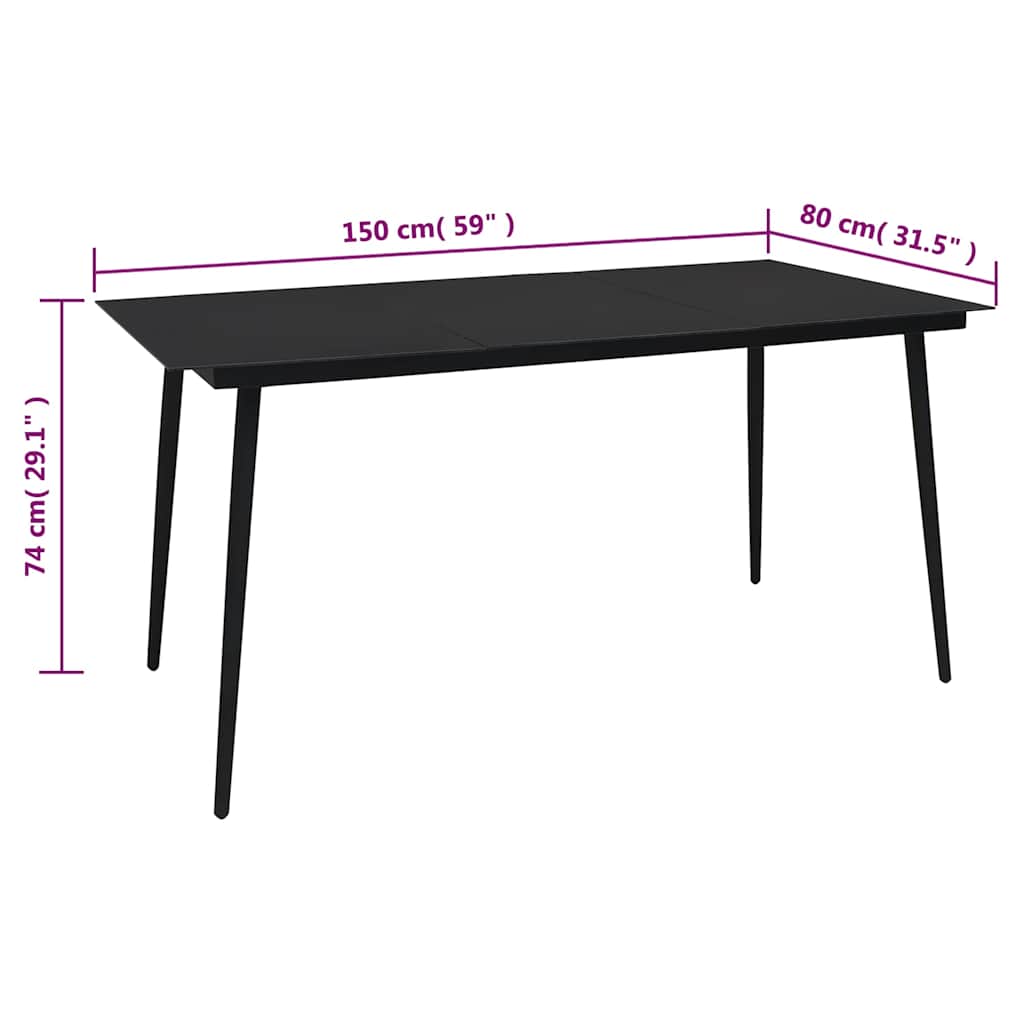 Set da Pranzo da Giardino 7 pz Nero in Rattan PVC