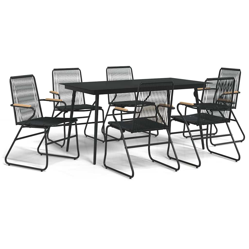 Set da Pranzo da Giardino 7 pz Nero in Rattan PVC