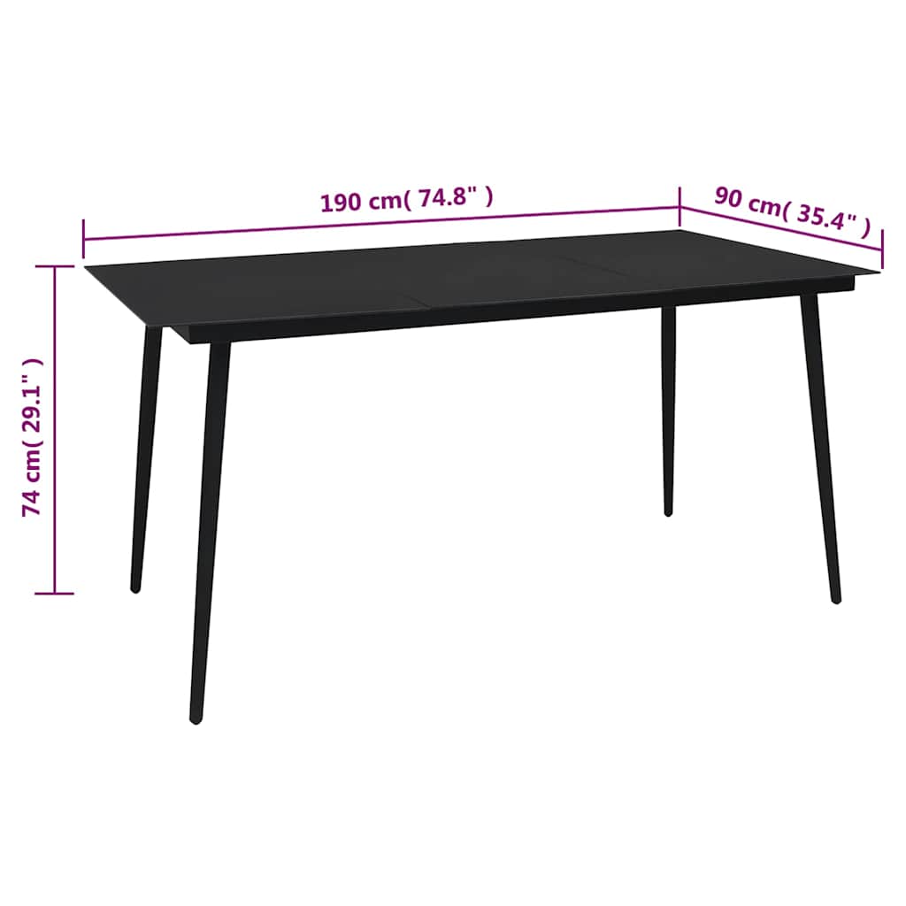 Set da Pranzo da Giardino 7 pz Nero in Rattan PVC