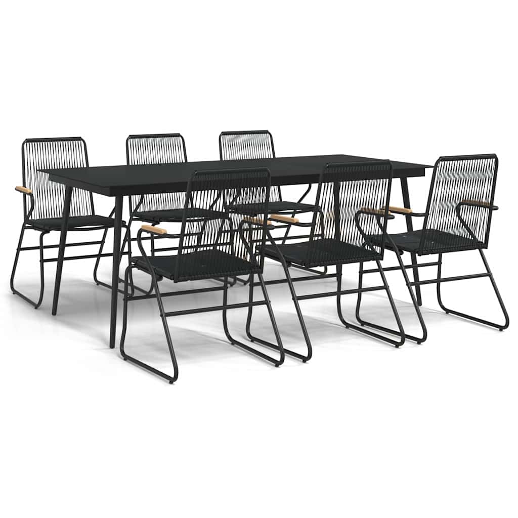 Set da Pranzo da Giardino 7 pz Nero in Rattan PVC