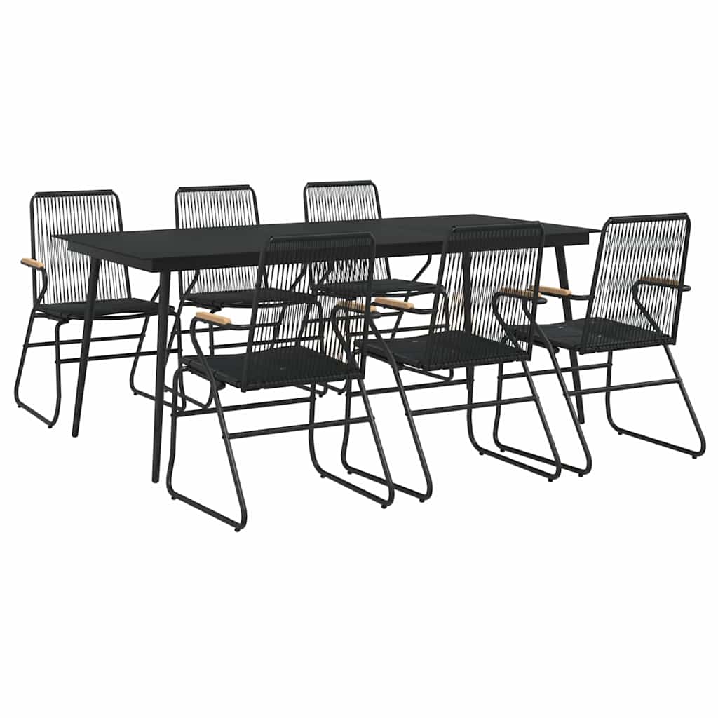 Set da Pranzo da Giardino 7 pz Nero in Rattan PVC