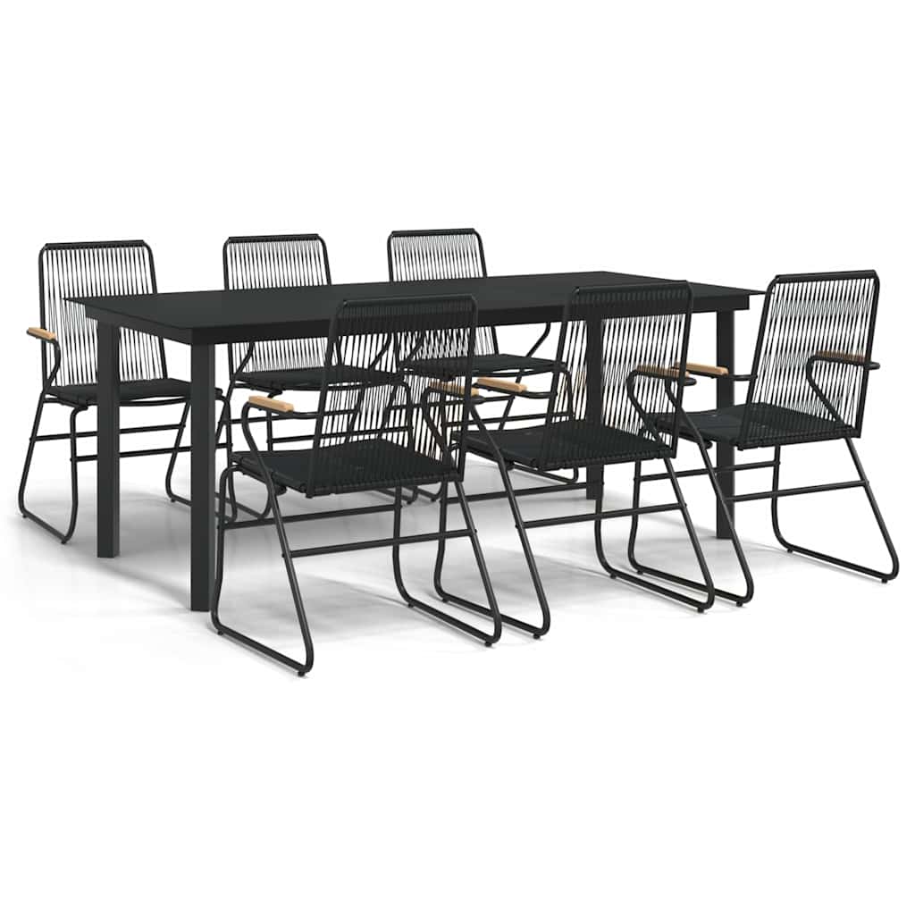 Set da Pranzo da Giardino 7 pz Nero in Rattan PVC