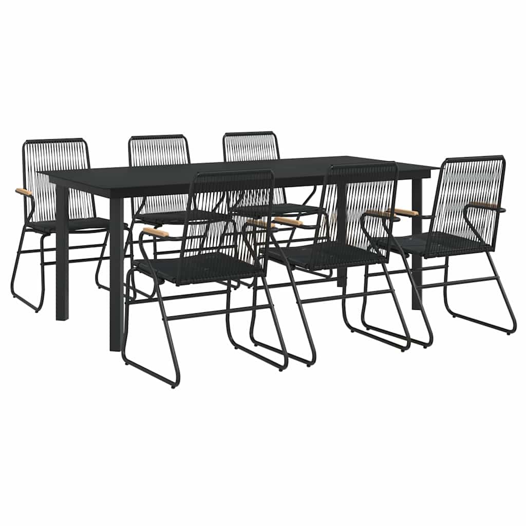 Set da Pranzo da Giardino 7 pz Nero in Rattan PVC