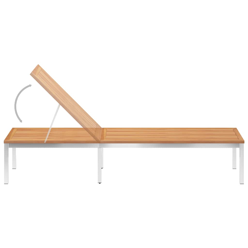 Sdraio con Cuscino in Legno Massello di Teak e Acciaio Inox