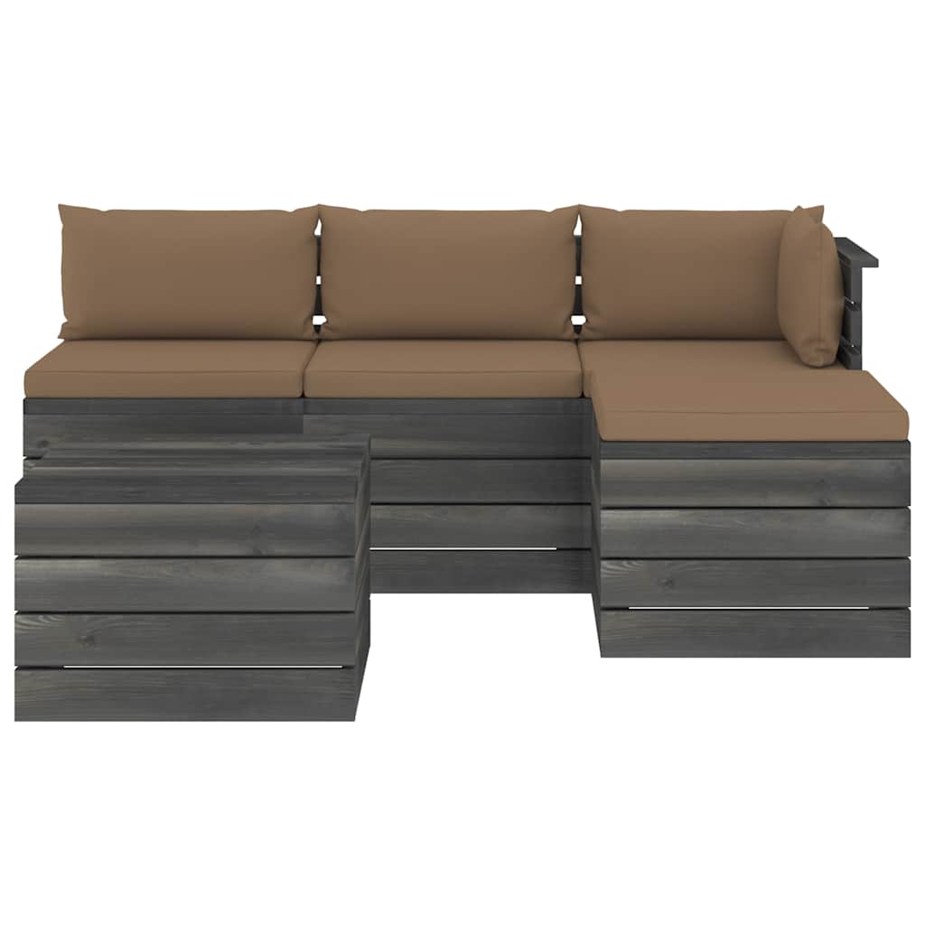 Set Divani da Giardino su Pallet 5 pz con Cuscini Massello Pino