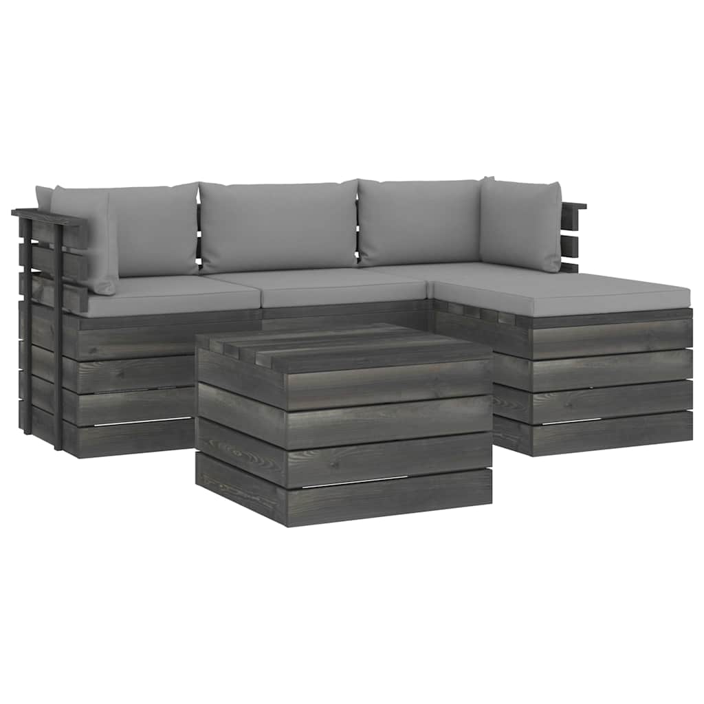 Set Divani da Giardino su Pallet 5 pz con Cuscini Massello Pino