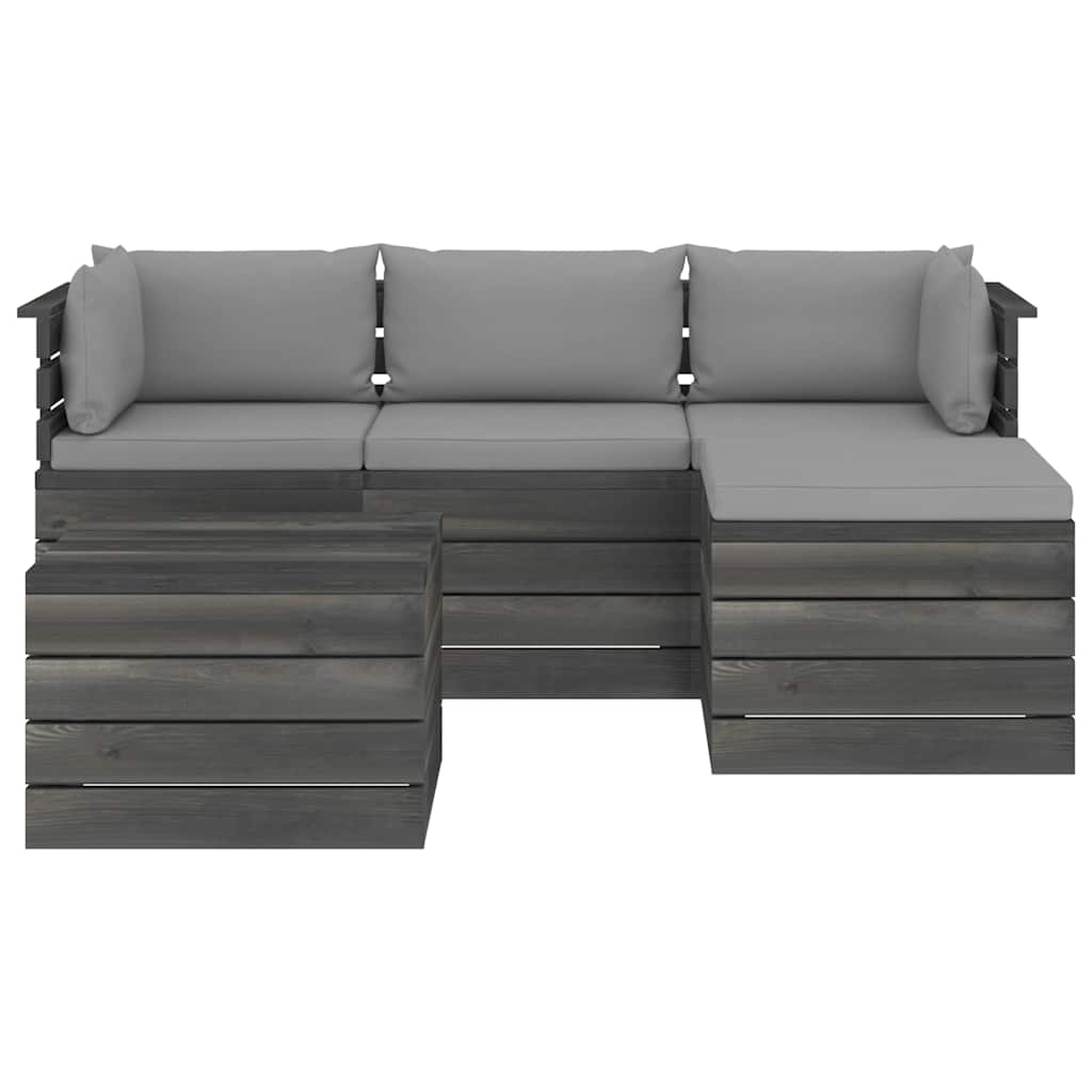 Set Divani da Giardino su Pallet 5 pz con Cuscini Massello Pino