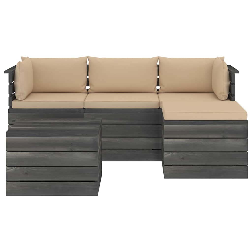 Set Divani da Giardino su Pallet 5 pz con Cuscini Massello Pino