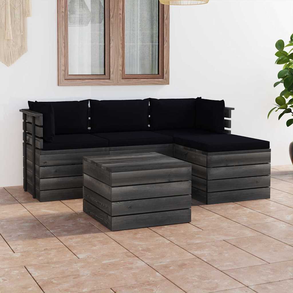 Set Divani da Giardino su Pallet 5 pz con Cuscini Massello Pino