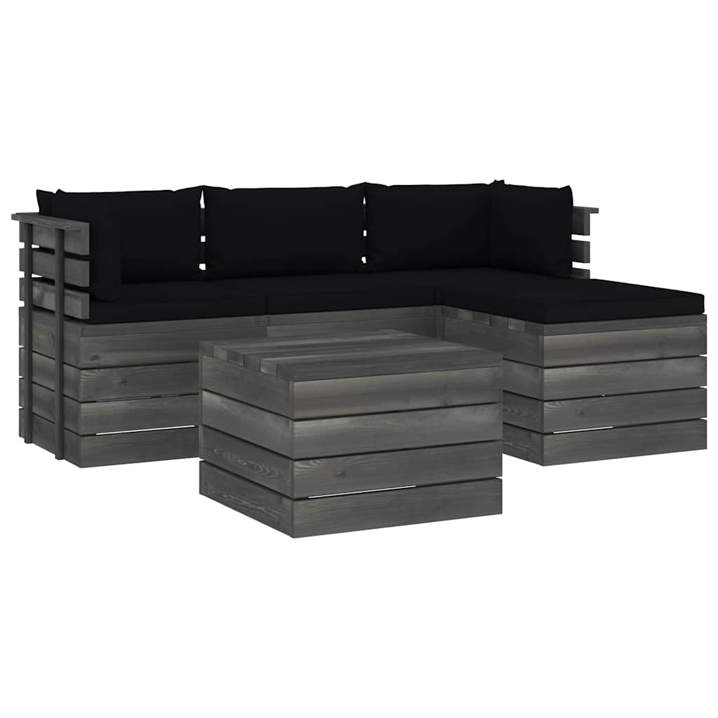 Set Divani da Giardino su Pallet 5 pz con Cuscini Massello Pino