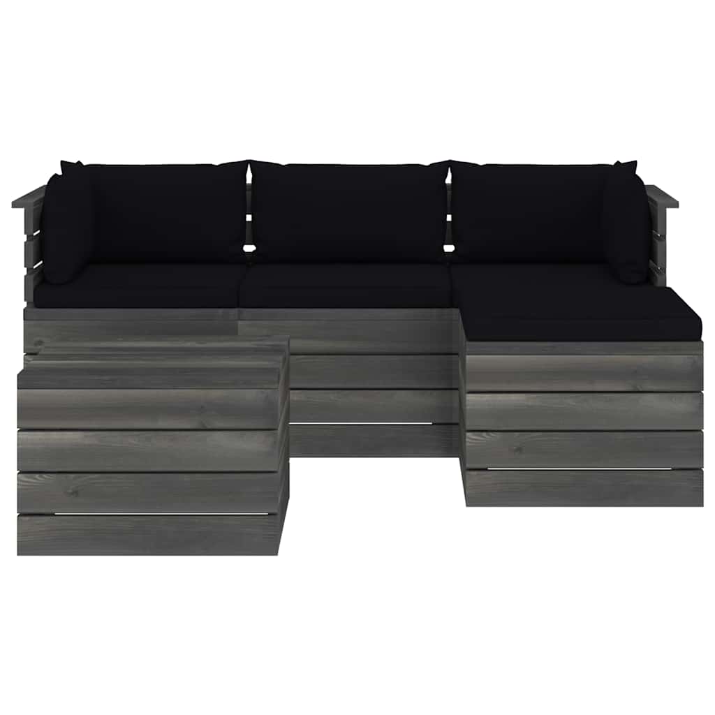Set Divani da Giardino su Pallet 5 pz con Cuscini Massello Pino