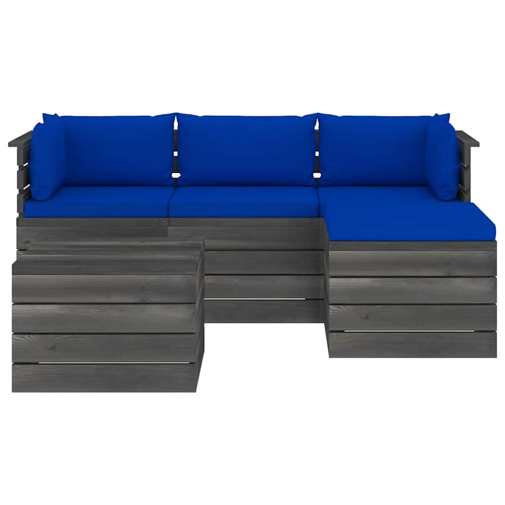Set Divani da Giardino su Pallet 5 pz con Cuscini Massello Pino