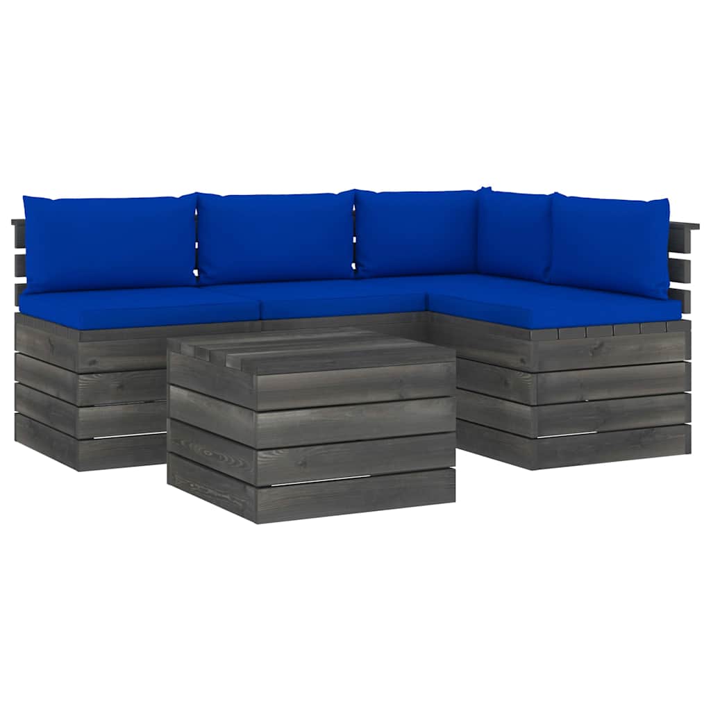 Set Divani da Giardino su Pallet 5 pz con Cuscini Massello Pino
