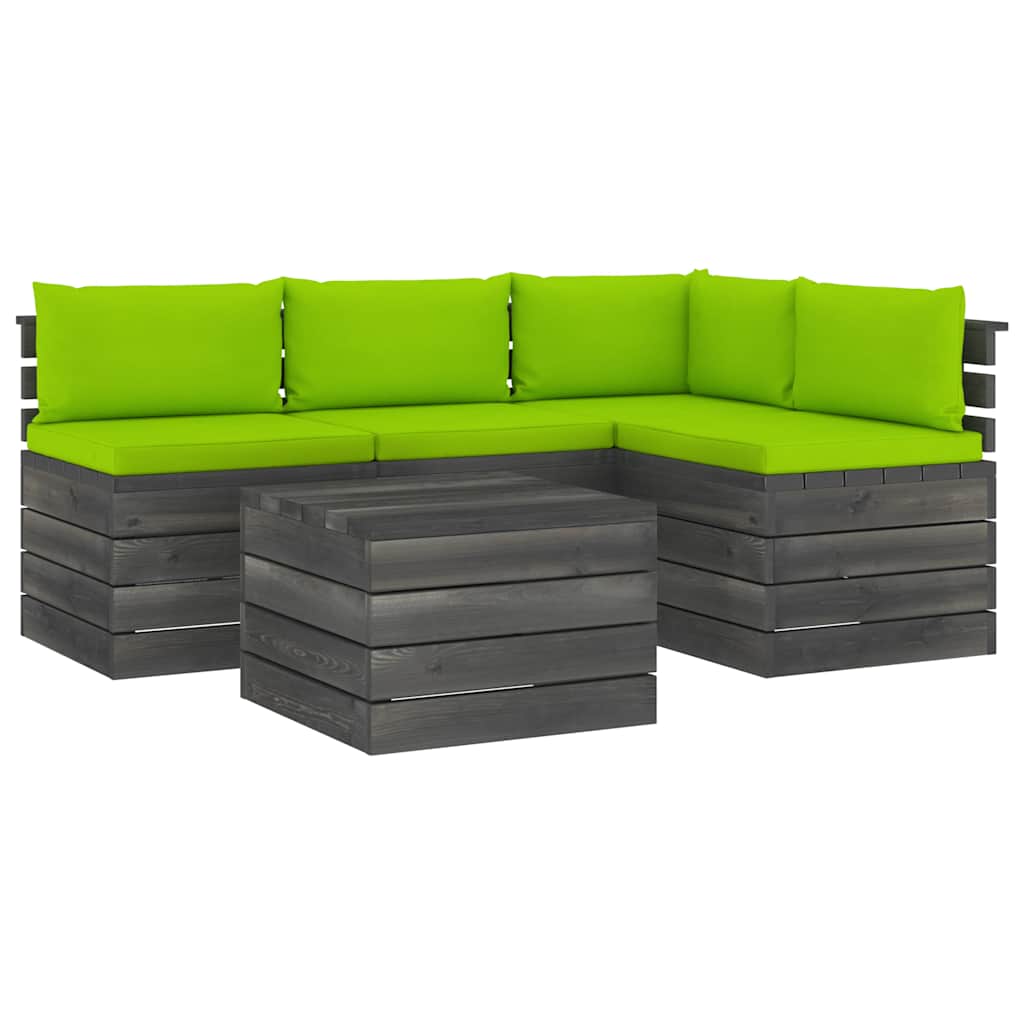 Set Divani da Giardino su Pallet 5 pz con Cuscini Massello Pino