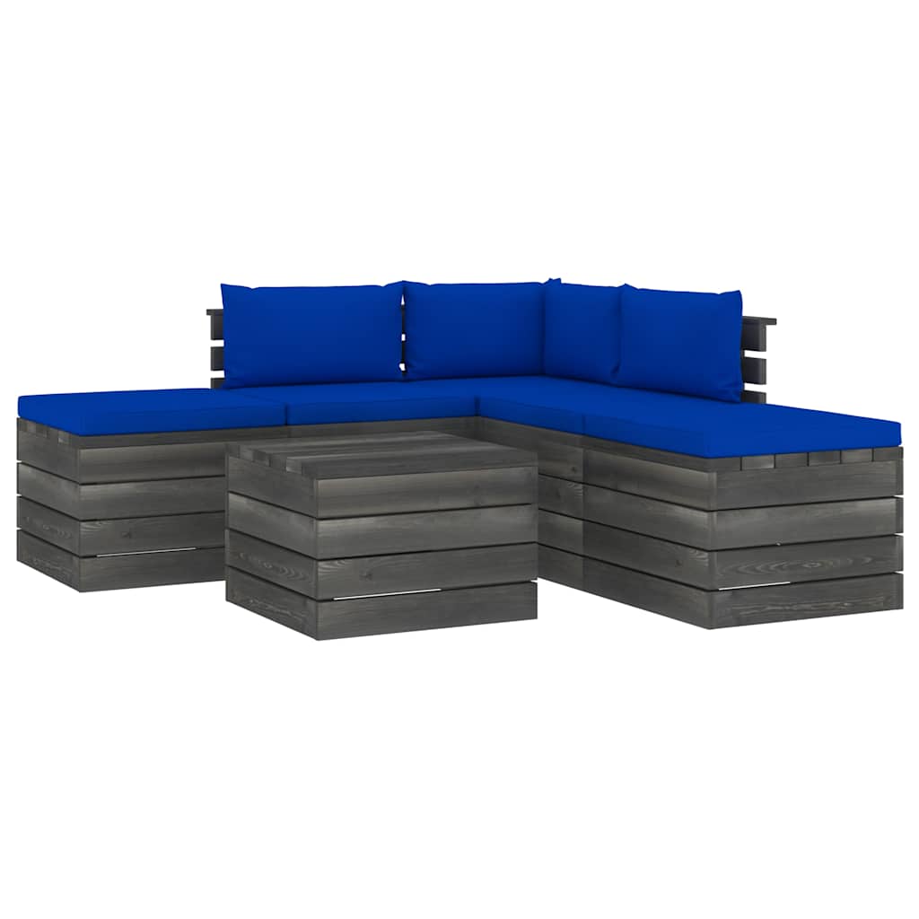 Set Divani da Giardino su Pallet 6 pz con Cuscini Massello Pino