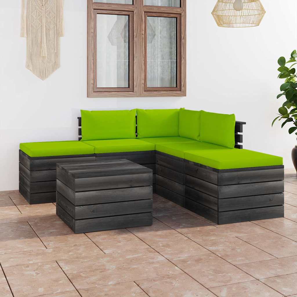 Set Divani da Giardino su Pallet 6 pz con Cuscini Massello Pino