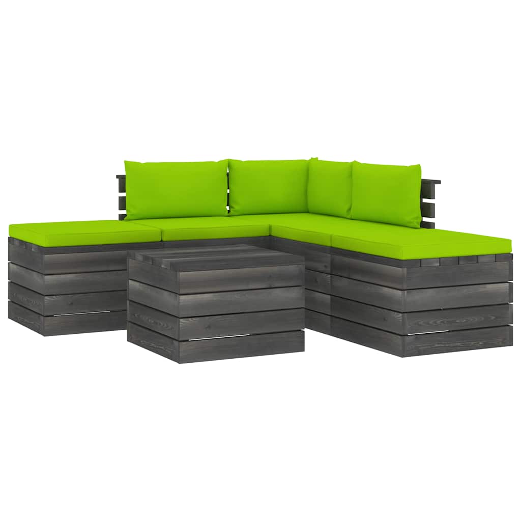 Set Divani da Giardino su Pallet 6 pz con Cuscini Massello Pino