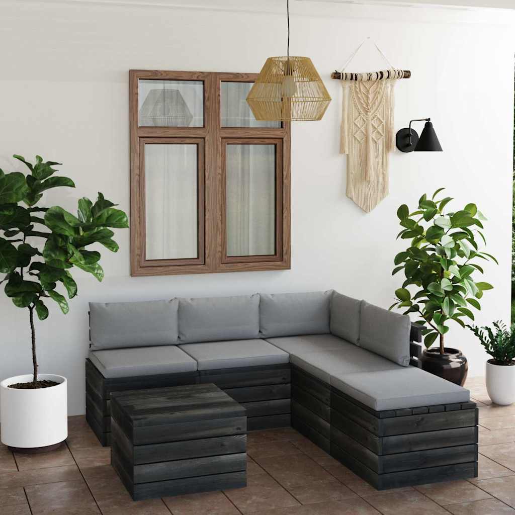 Set Divani da Giardino su Pallet 6 pz con Cuscini Massello Pino