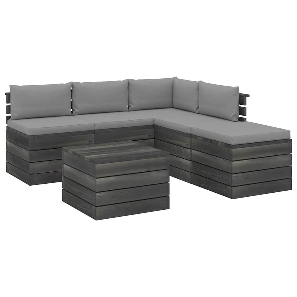 Set Divani da Giardino su Pallet 6 pz con Cuscini Massello Pino