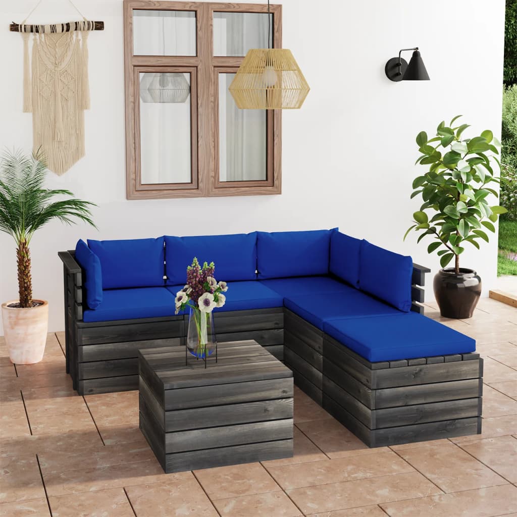 Set Divani da Giardino su Pallet 6 pz con Cuscini Massello Pino