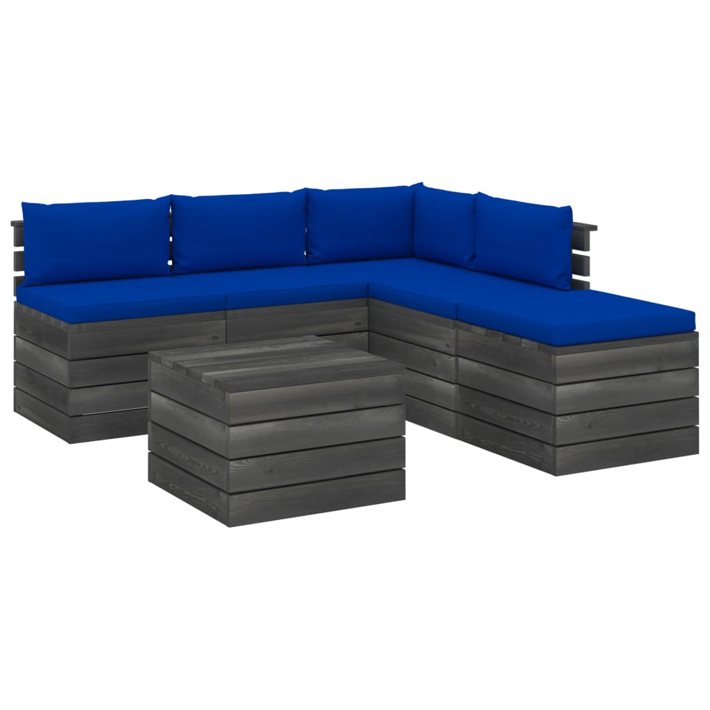 Set Divani da Giardino su Pallet 6 pz con Cuscini Massello Pino