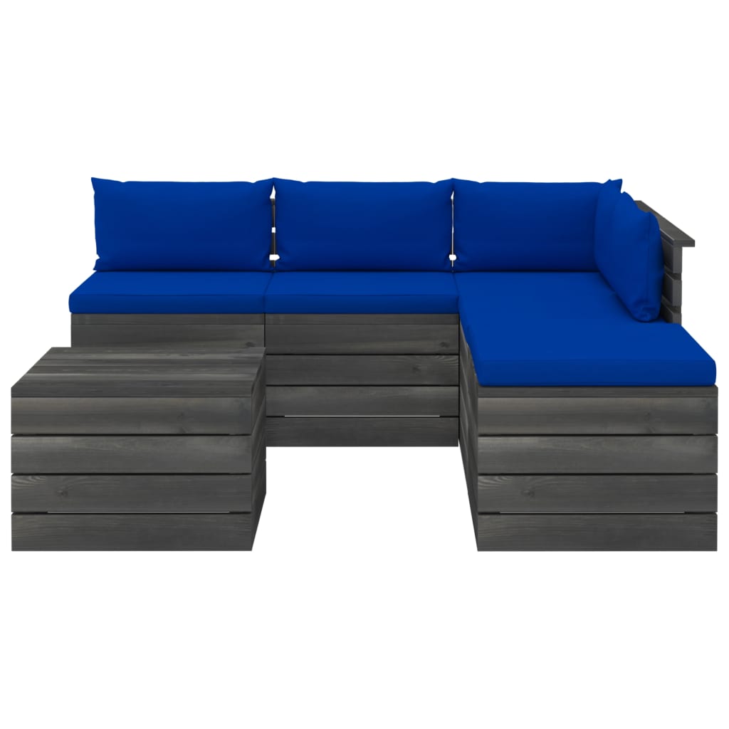 Set Divani da Giardino su Pallet 6 pz con Cuscini Massello Pino