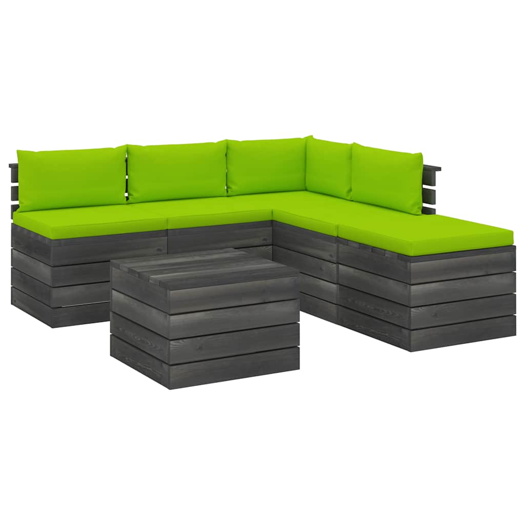 Set Divani da Giardino su Pallet 6 pz con Cuscini Massello Pino