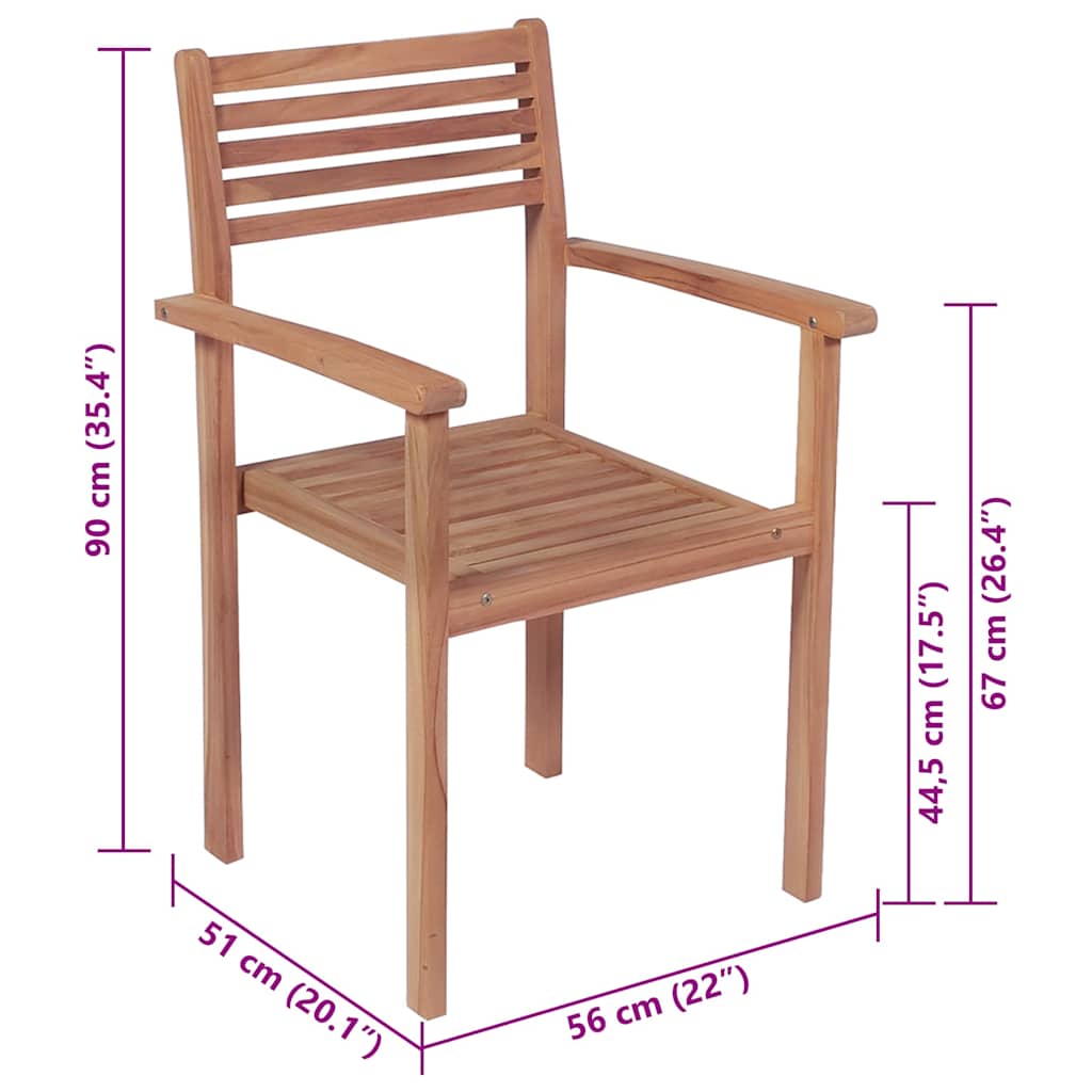 Sedie da Giardino 4 pz con Cuscini Rossi in Massello di Teak
